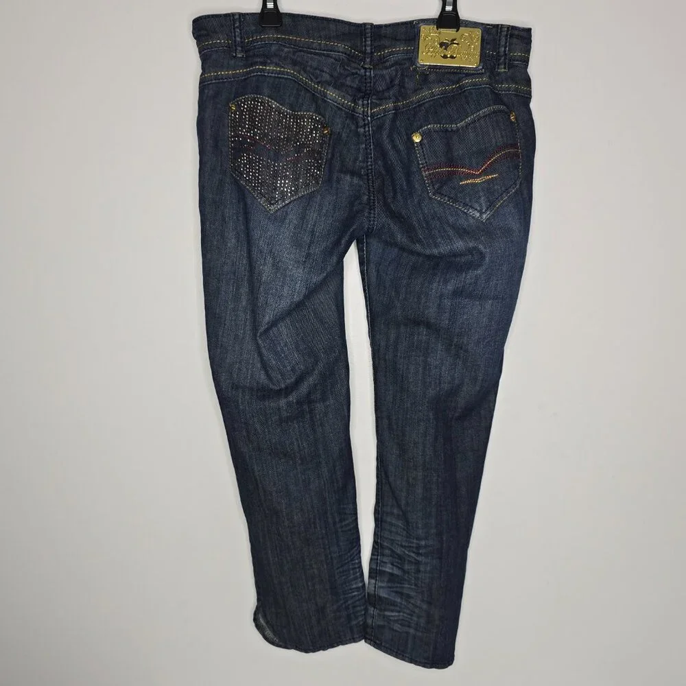 Apple Bottoms‎ Jeans Womens Size 9/10 Blue Denim Crop Rhinestone Y2K Retro